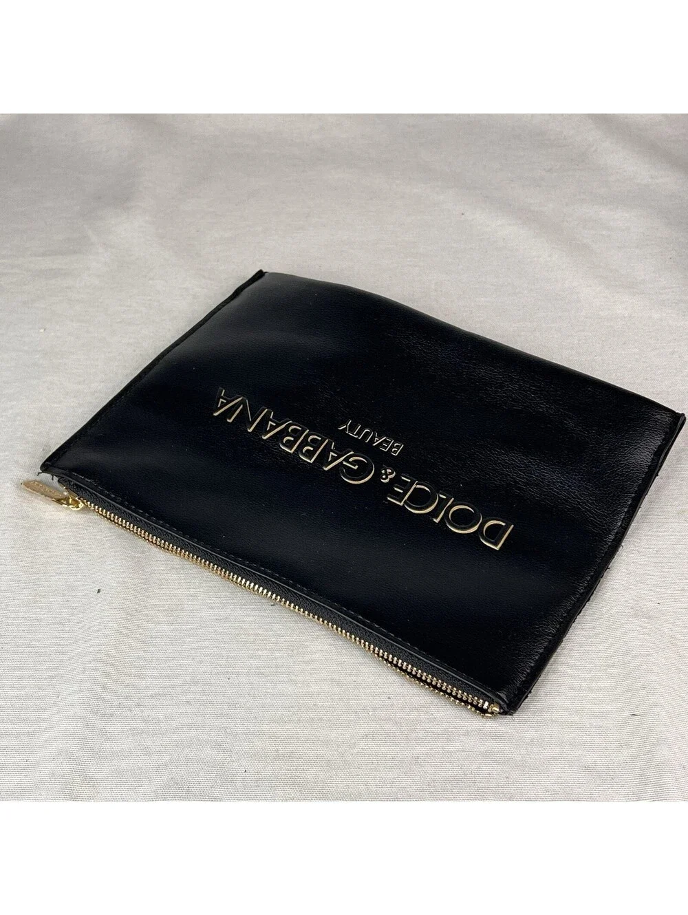Dolce & Gabbana Black Pouch - Raised Lettering - Cosmetic Makeup Gold Logo Bag